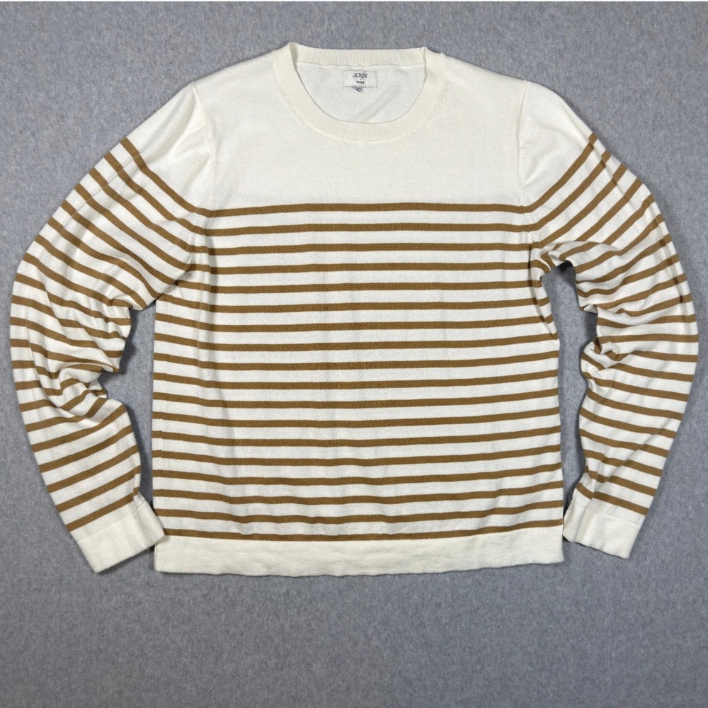 J.Crew Teddie Sweater Womens Ivory Camel Brown Striped Crewneck Knit Top